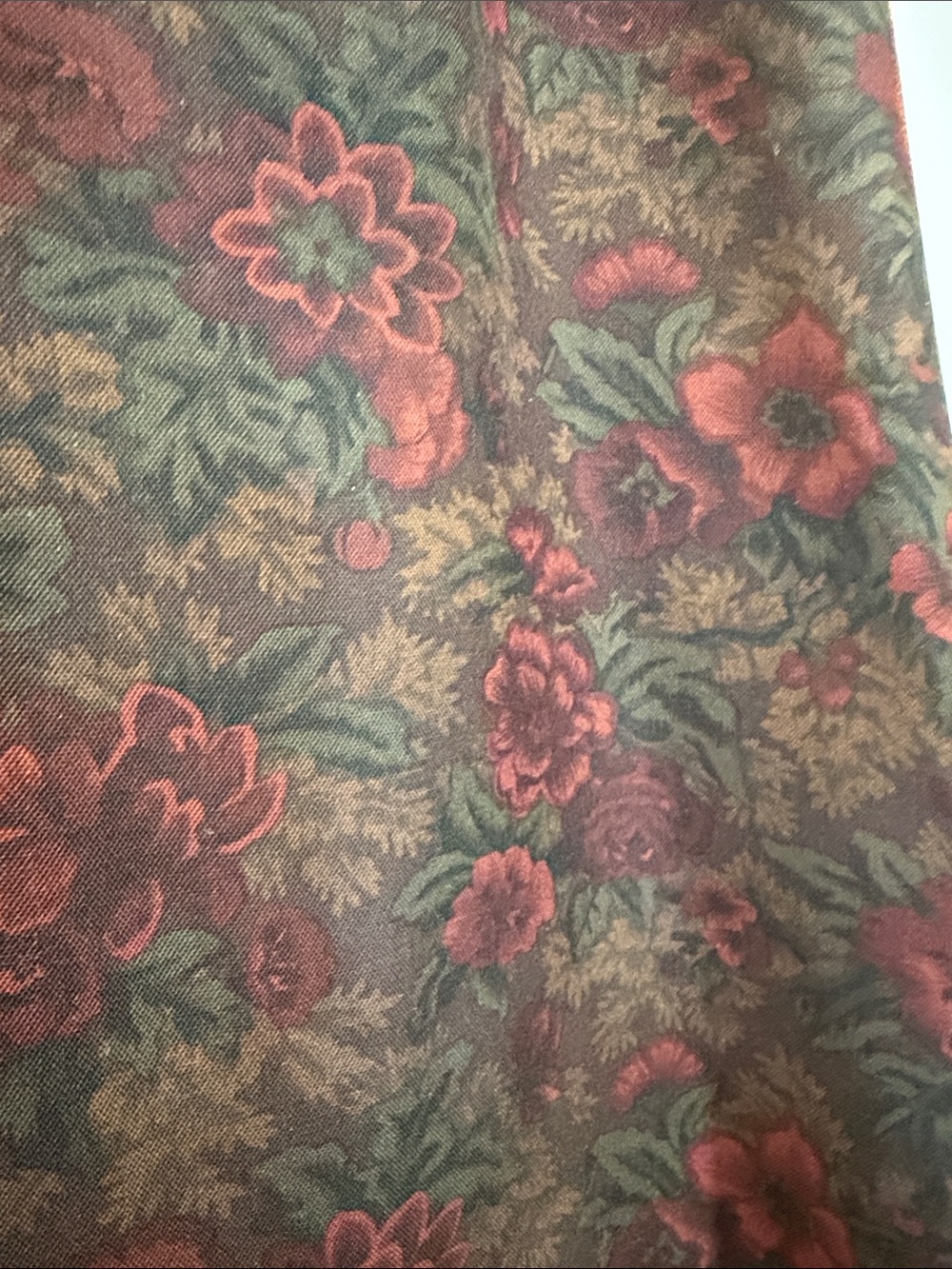 Lauren Ralph Lauren Olive & Burgundy Floral A-Line  Silk Skirt - Picture 8 of 11